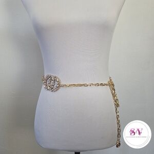 Gold Chain Belt With Rhinestone Decor